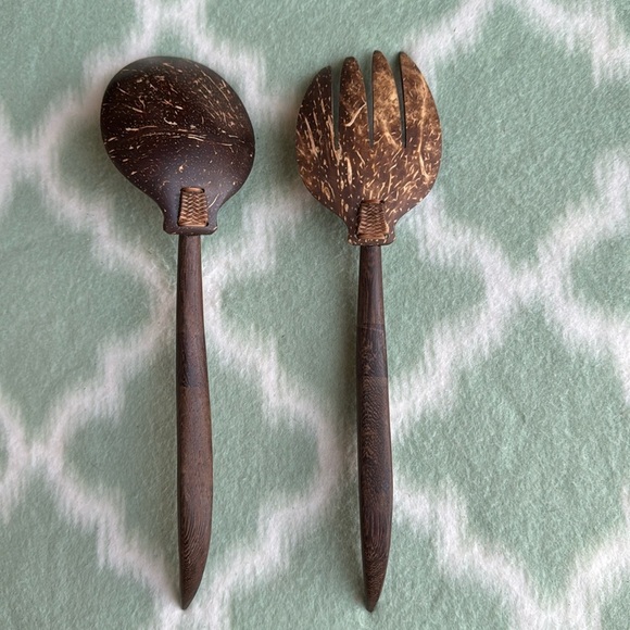 Vintage Handcrafted Wooden woven coconut Spoon and Fork Set - Picture 5 of 7